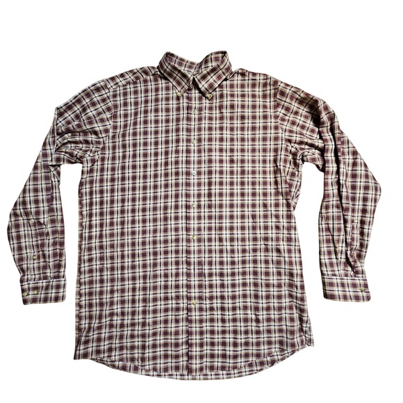L.L. Bean Other - LL Bean Mens Plaid‎ Long Sleeve Button Down Shirt L Tall Maroon Cotton Prep